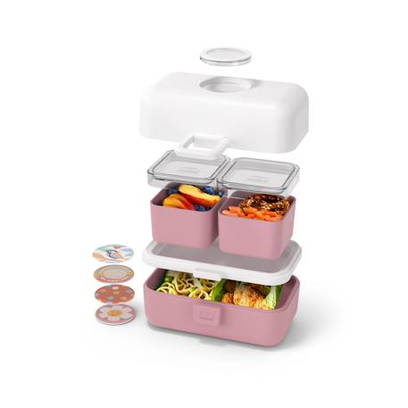 Lunch box à compartiments 800ml tresor Blanc/rose+Bleu dino+Bleu infinity+Bleu wolf+Bleu/crème+Cannelle fox+Rose birds+Rose blush+Rose papercut+Vert forest+Vert raccoon+Vert/bleu 4 - vertbaudet enfant 