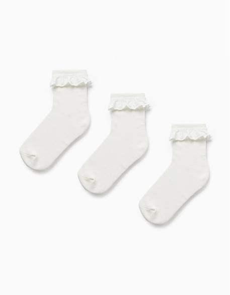 Pack 3 paires de chaussettes avec broderie anglaise Blanc 1 - vertbaudet enfant 