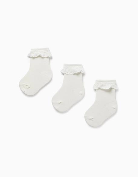 Pack 3 paires de chaussettes avec broderie anglaise Blanc 1 - vertbaudet enfant 