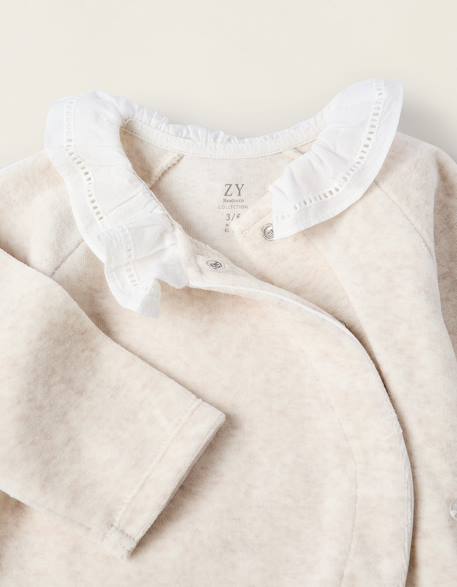Grenouillère en velours avec col à volants Beige clair 3 - vertbaudet enfant 