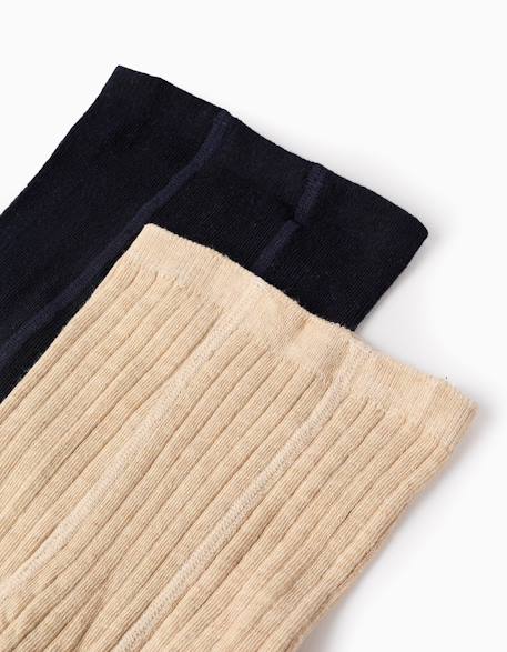 Pack 2 collants côtelé/avec noeud Multicolore 2 - vertbaudet enfant 