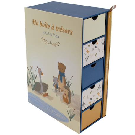 Coffret boîte à trésors et journal de naissance au fil de l'eau Bleu, jaune, blanc 1 - vertbaudet enfant 