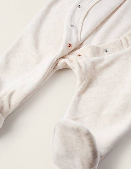 Grenouillère en velours avec col à volants Beige clair 4 - vertbaudet enfant 