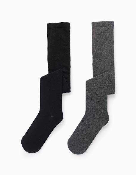 Pack 2 collants uni/rhombes Multicolore 1 - vertbaudet enfant 