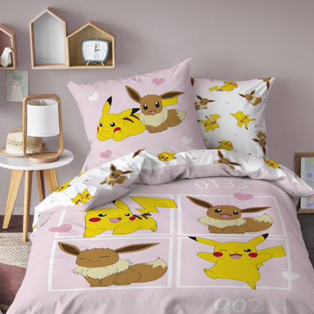 Parure de lit imprimée 100% coton, pokemon evoli Rose 1 - vertbaudet enfant 