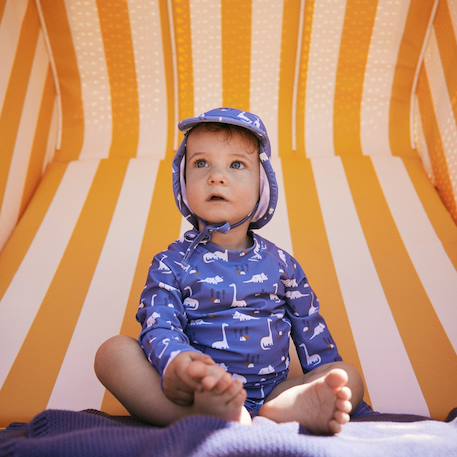 Casquette anti-uv protège nuque Bleu, blanc, ocre 2 - vertbaudet enfant 