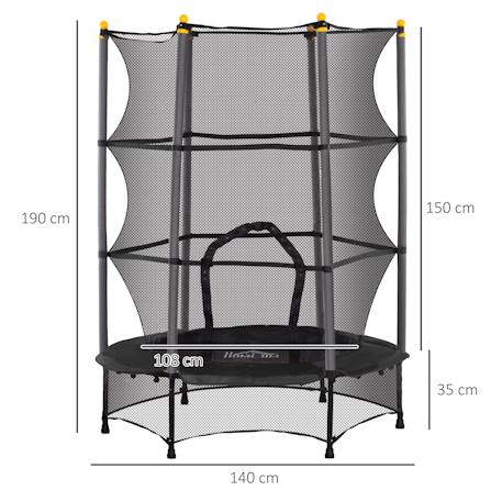 Trampoline de jardin enfants ø 1,40 x 1,90h m filet de sécurité porte zipée couvre-ressorts 6 poteaux rembourrés inclus Bleu+Noir+Rose 4 - vertbaudet enfant 