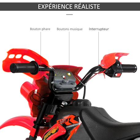 Moto cross électrique enfant 6v max. : 2,5 km/h phare klaxon musiques Rouge 4 - vertbaudet enfant 