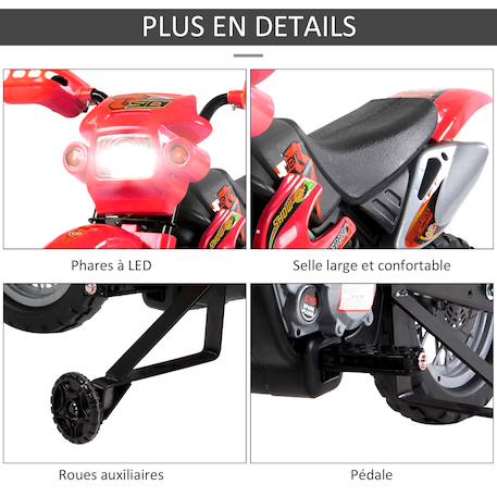Moto cross électrique enfant 6v max. : 2,5 km/h phare klaxon musiques Rouge 5 - vertbaudet enfant 