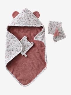 Jouet-Poupons et poupées-Poupons et accessoires-Set cape de bain + gant + lingettes poupon en gaze de coton