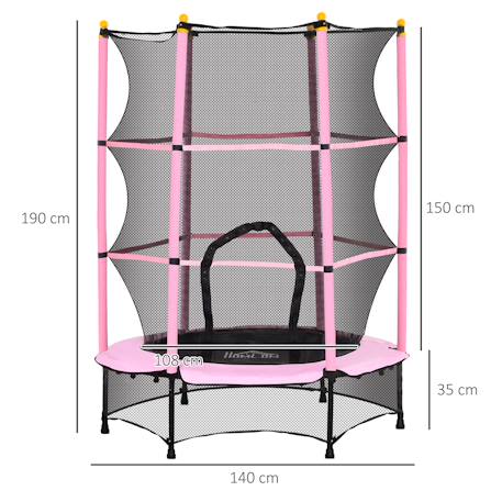 Trampoline de jardin enfants ø 1,40 x 1,90h m filet de sécurité porte zipée couvre-ressorts 6 poteaux rembourrés inclus Bleu+Noir+Rose 6 - vertbaudet enfant 