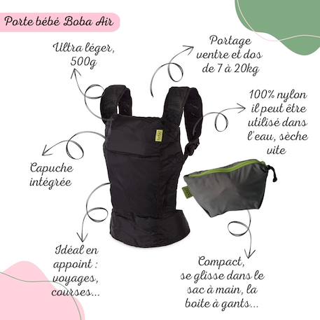 Porte-bébé boba air noir Noir 2 - vertbaudet enfant 