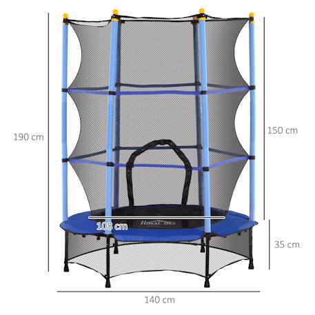 Trampoline de jardin enfants ø 1,40 x 1,90h m filet de sécurité porte zipée couvre-ressorts 6 poteaux rembourrés inclus Bleu+Noir+Rose 2 - vertbaudet enfant 