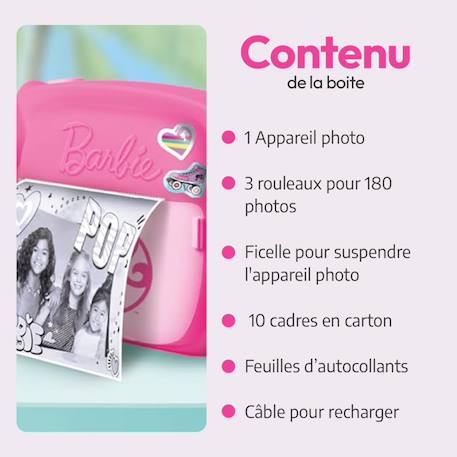 Lisciani - barbie - print caméra - appareil photo instantané barbie 3-en-1 - 180 photos personnalisables - à partir de 5 ans MULTICOLORE 3 - vertbaudet enfant 