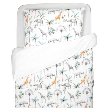 Parure réversible housse de couette + taie d'oreiller enfant safari Safari, vert, gris, blanc 1 - vertbaudet enfant 