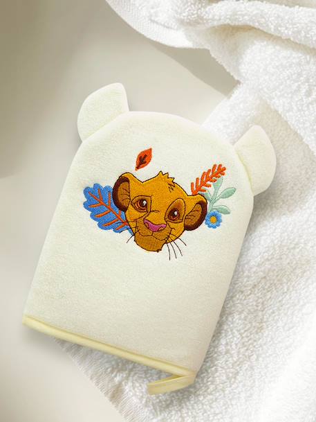 Gant de toilette Disney ludique brodé tête de Simba jaune pastel 1 - vertbaudet enfant 