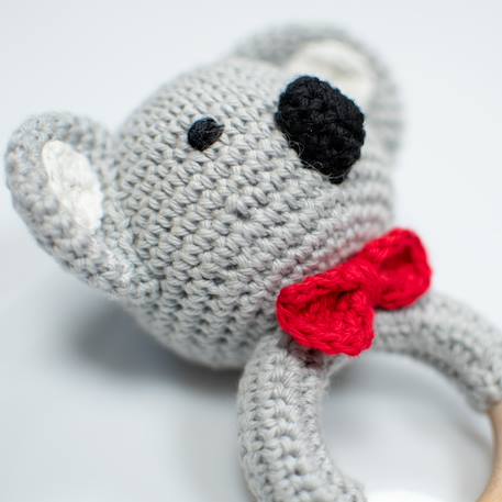 Hochet coton tricot bois naturel Elephant+Koala+Lapin 7 - vertbaudet enfant 