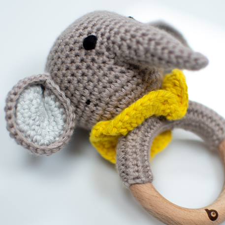 Hochet coton tricot bois naturel Elephant+Koala+Lapin 2 - vertbaudet enfant 