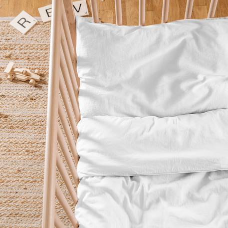 Taie d'oreiller satin de coton bio lavé Blanc craie+Cyprès 3 - vertbaudet enfant 