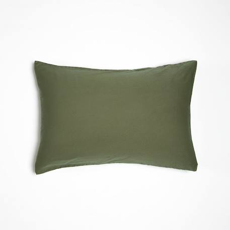Taie d'oreiller satin de coton bio lavé Blanc craie+Cyprès 8 - vertbaudet enfant 