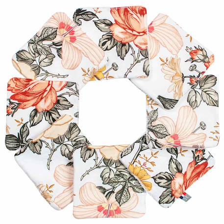 Lingettes bébé lavables en  coton 8 pièces stella Blanc+Bleu+Bleuet imprimé floral+Dinosaures, écru, vert+Écru+Eucalyptus, vert, gris+Gris clair+Melody, blanc imprimé minimaliste+Néo vintage imprimé floral, beige, blanc+Rouge+Safari, vert, gris, blanc+Sidonia, beige, écru, blanc 29 - vertbaudet enfant 