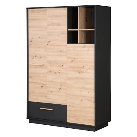 Armoire bébé scandinave 3 portes et 1 tiroir lenn Anthracite / chêne artisan 1 - vertbaudet enfant 