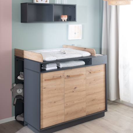 Commode à langer évolutive 3 portes et compartiments ouverts lenn Anthracite / chêne artisan 2 - vertbaudet enfant 