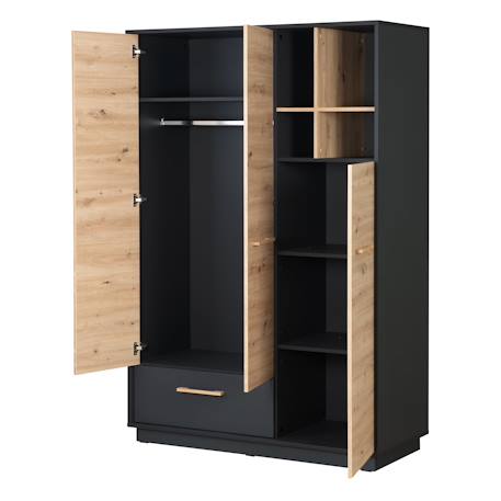 Armoire bébé scandinave 3 portes et 1 tiroir lenn Anthracite / chêne artisan 4 - vertbaudet enfant 