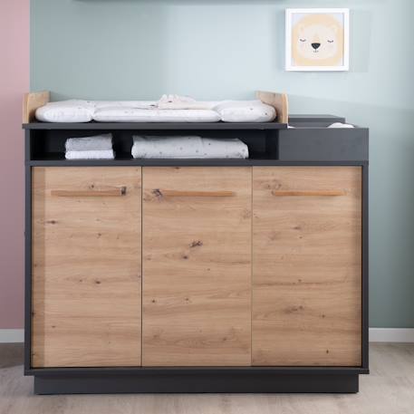 Commode à langer évolutive 3 portes et compartiments ouverts lenn Anthracite / chêne artisan 6 - vertbaudet enfant 