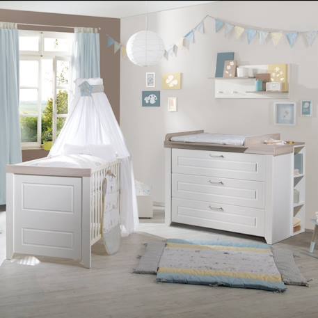 Chambre bébé évolutive complète - style rustique moderne avec soft-close felicia Blanc cassé / décor luna elm 2 - vertbaudet enfant 