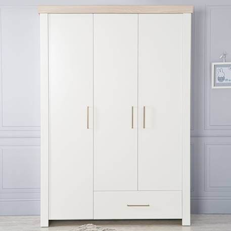Armoire bébé 3 portes à fermeture douce lucy Blanc cassé / décor luna elm 3 - vertbaudet enfant 