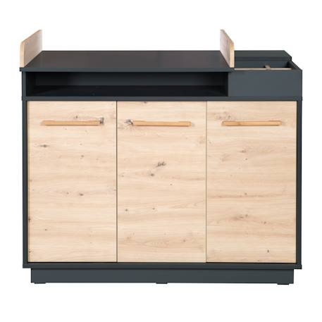 Commode à langer évolutive 3 portes et compartiments ouverts lenn Anthracite / chêne artisan 3 - vertbaudet enfant 