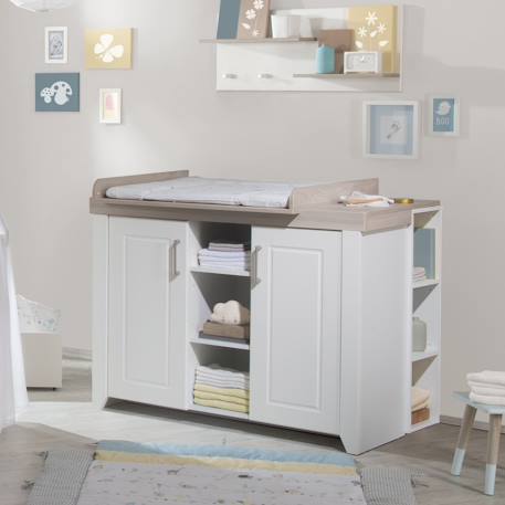 Chambre bébé évolutive complète - style rustique moderne avec soft-close felicia Blanc cassé / décor luna elm 6 - vertbaudet enfant 