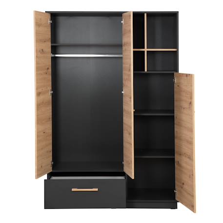 Armoire bébé scandinave 3 portes et 1 tiroir lenn Anthracite / chêne artisan 5 - vertbaudet enfant 