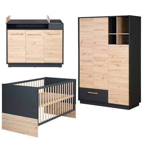 Chambre bébé évolutive complète avec soft-close lenn Anthracite / chêne artisan 1 - vertbaudet enfant 