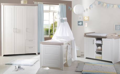 Chambre bébé évolutive complète - style rustique moderne avec soft-close felicia Blanc cassé / décor luna elm 2 - vertbaudet enfant 