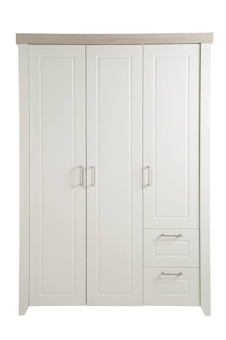 Armoire bébé 3 portes et 2 tiroirs felicia Blanc cassé / décor luna elm 3 - vertbaudet enfant 
