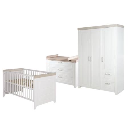 Chambre bébé évolutive complète - style rustique moderne avec soft-close felicia Blanc cassé / décor luna elm 1 - vertbaudet enfant 