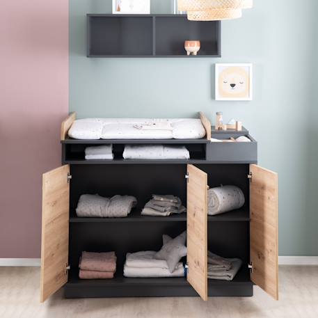 Chambre bébé évolutive 2 pièces - lit et commode à fermeture douce lenn Anthracite / chêne artisan 6 - vertbaudet enfant 