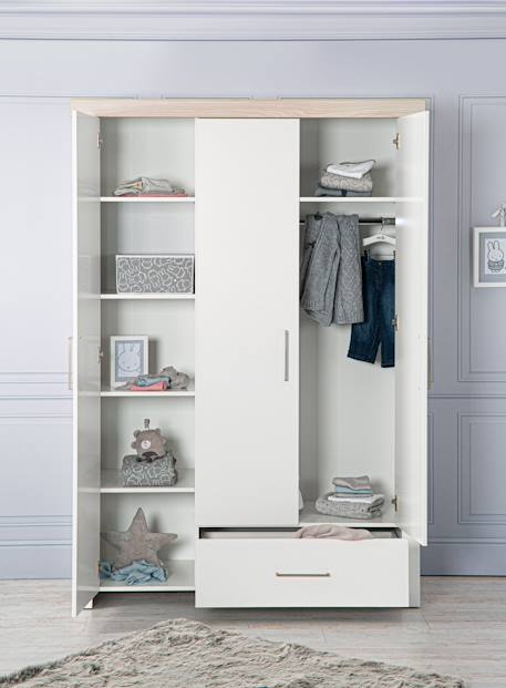 Armoire bébé 3 portes à fermeture douce lucy Blanc cassé / décor luna elm 4 - vertbaudet enfant 