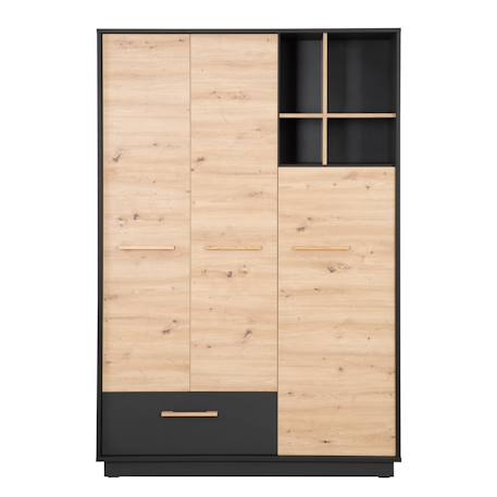 Armoire bébé scandinave 3 portes et 1 tiroir lenn Anthracite / chêne artisan 3 - vertbaudet enfant 