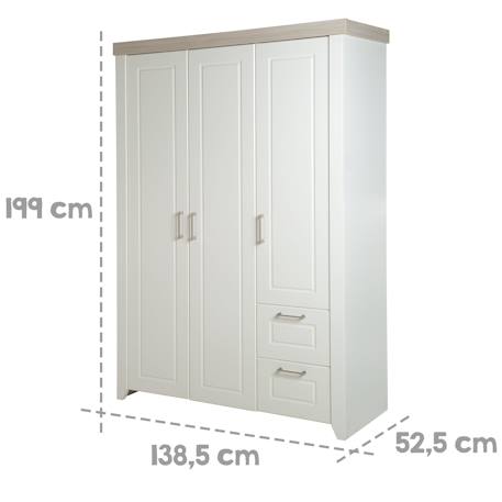 Armoire bébé 3 portes et 2 tiroirs felicia Blanc cassé / décor luna elm 4 - vertbaudet enfant 