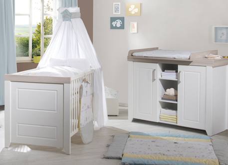 Chambre bébé évolutive 2 pièces - style rustique moderne avec soft-close felicia Blanc cassé / décor luna elm 2 - vertbaudet enfant 