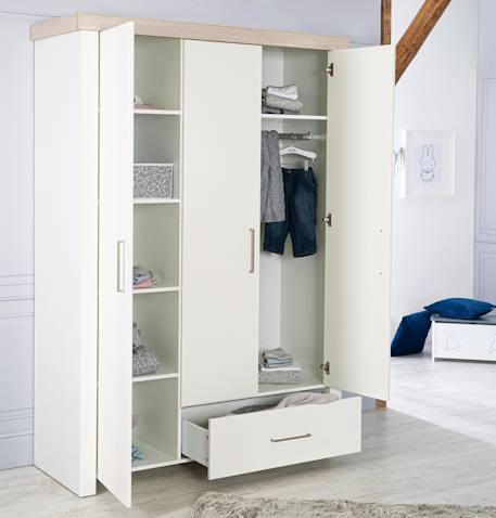 Armoire bébé 3 portes à fermeture douce lucy Blanc cassé / décor luna elm 2 - vertbaudet enfant 