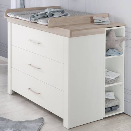 Commode à langer évolutive 3 tiroirs  lucy Blanc cassé / décor luna elm 2 - vertbaudet enfant 