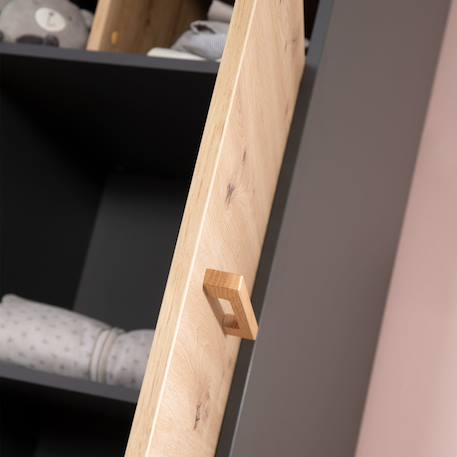 Armoire bébé scandinave 3 portes et 1 tiroir lenn Anthracite / chêne artisan 6 - vertbaudet enfant 