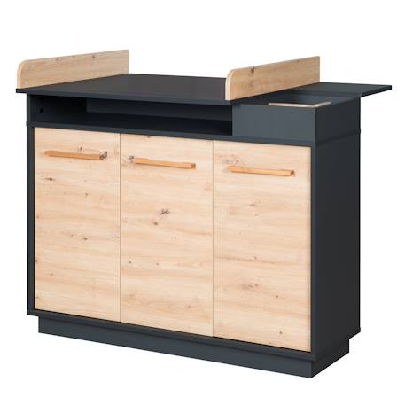 Commode à langer évolutive 3 portes et compartiments ouverts lenn Anthracite / chêne artisan 1 - vertbaudet enfant 