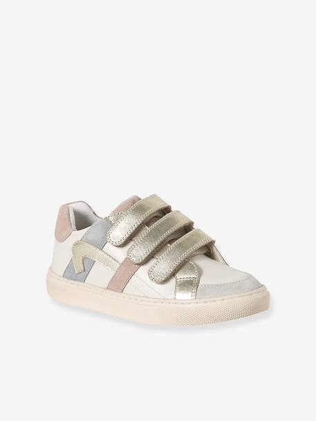 Baskets enfant fille cuir à scratchs blanc imprimé+écru+lot blanc 6 - vertbaudet enfant 