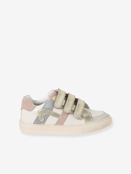 Baskets enfant fille cuir à scratchs blanc imprimé+écru+lot blanc 10 - vertbaudet enfant 
