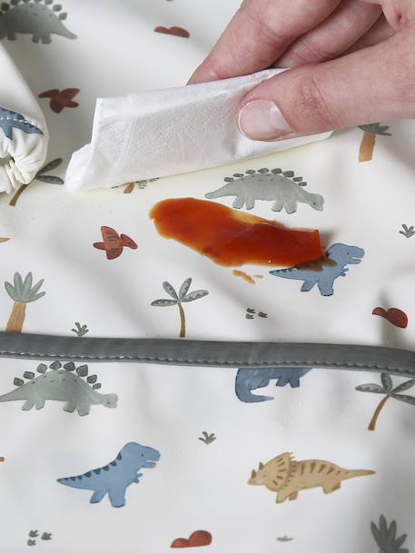 Bavoir tablier manches longues imprimé végétal+Minisaurus+multicolore+Oies+renard+rose poudré 14 - vertbaudet enfant 